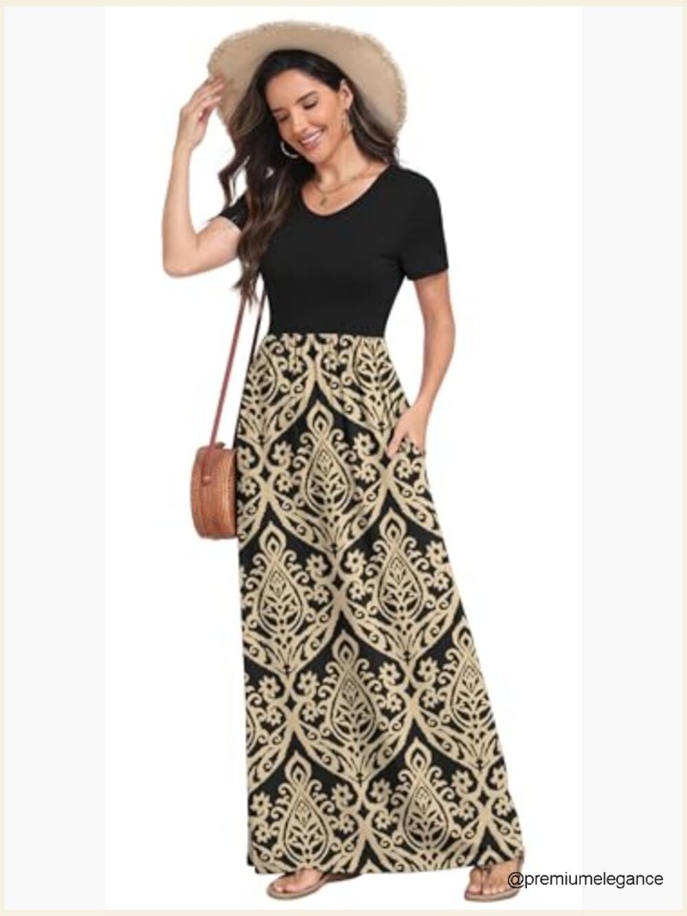 Petite Maxi Dress with Pockets, Short Sleeve, Flowy Summer Casual - Picture 4 of 7